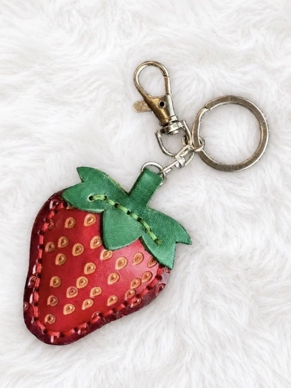Leather Strawberry Bag Charm Keychain Handmade Gift New